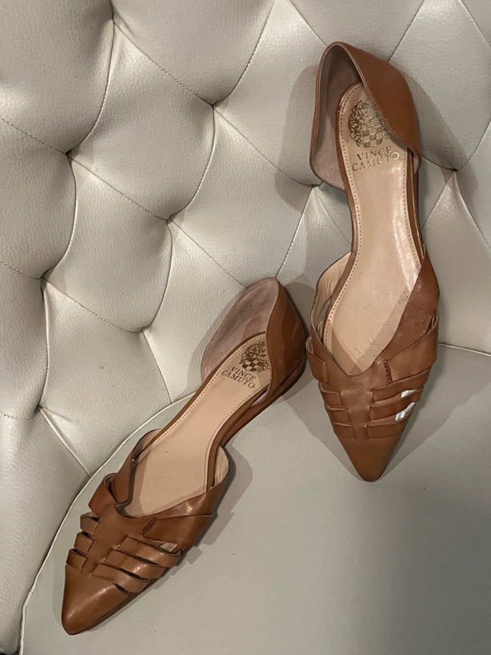 Vince Camuto Women's Tan Leather Pointed D'Orsay Flats Size 8 - Picture 2 of 11
